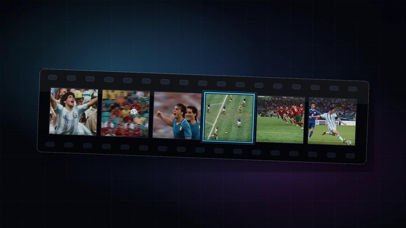 Videoblitz auto clipping film strip showing source video moments selected for short-form clips