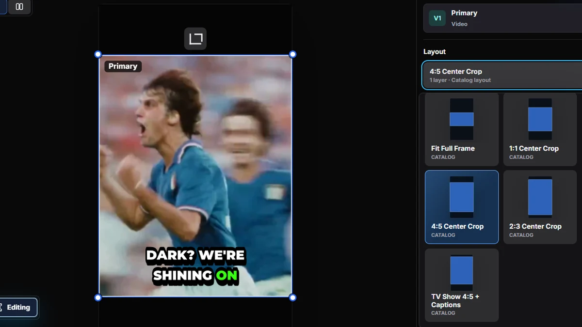 BlitzEdit layout inspector beside the clip preview